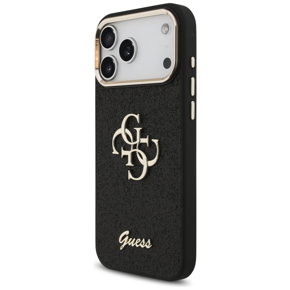 Deksel for Apple iPhone 17 Pro Max, Guess, Fixed Glitter Big 4G Metal Frame, Svart