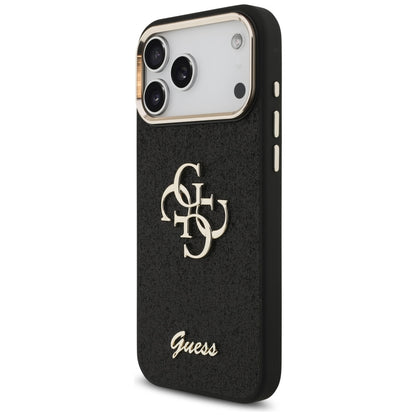 Deksel for Apple iPhone 17 Pro Max, Guess, Fixed Glitter Big 4G Metal Frame, Svart