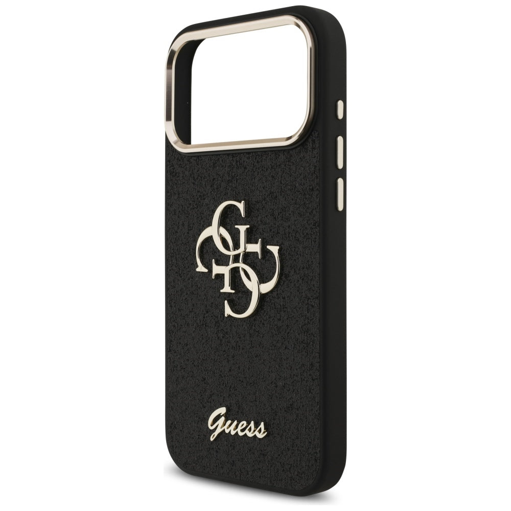 Deksel for Apple iPhone 17 Pro Max, Guess, Fixed Glitter Big 4G Metal Frame, Svart