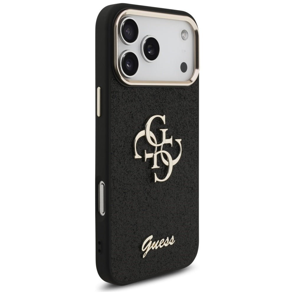 Deksel for Apple iPhone 17 Pro Max, Guess, Fixed Glitter Big 4G Metal Frame, Svart