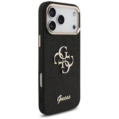 Deksel for Apple iPhone 17 Pro Max, Guess, Fixed Glitter Big 4G Metal Frame, Svart