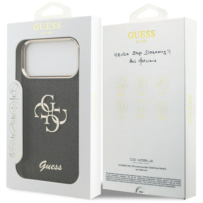 Deksel for Apple iPhone 17 Pro Max, Guess, Fixed Glitter Big 4G Metal Frame, Svart