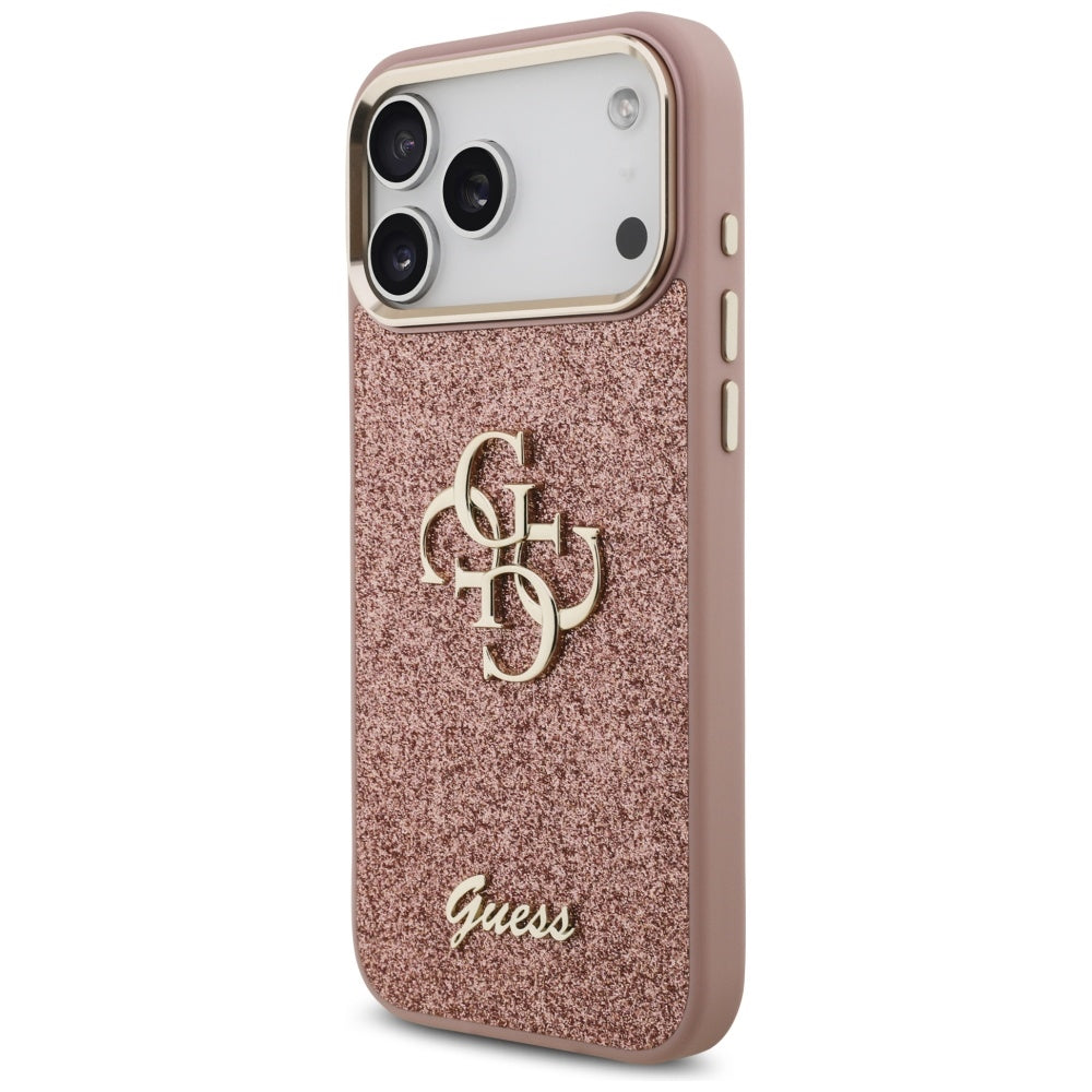 Deksel for Apple iPhone 17 Pro Max, Guess, Fixed Glitter Big 4G Metal Frame, Rosa