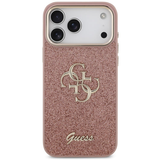 Deksel for Apple iPhone 17 Pro Max, Guess, Fixed Glitter Big 4G Metal Frame, Rosa