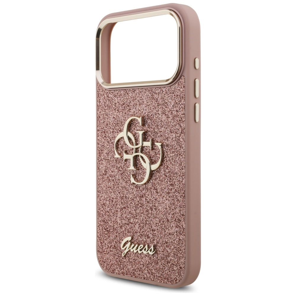 Deksel for Apple iPhone 17 Pro Max, Guess, Fixed Glitter Big 4G Metal Frame, Rosa