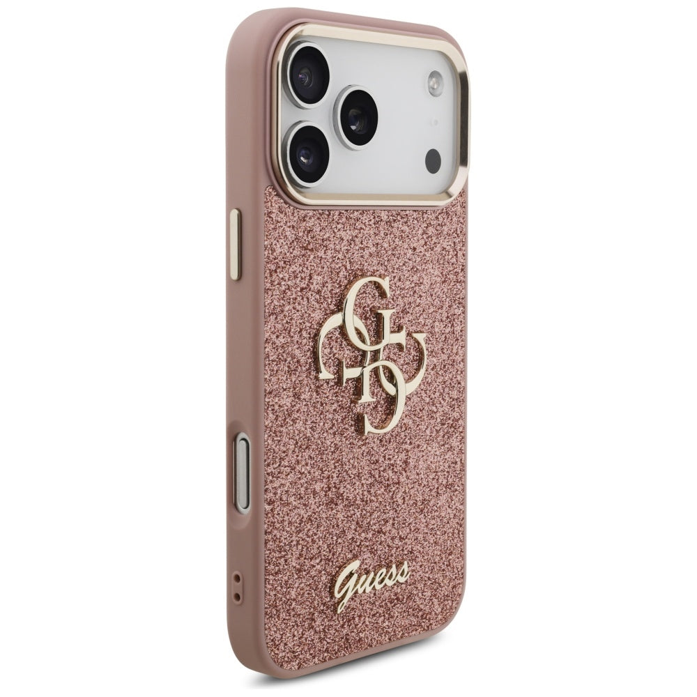 Deksel for Apple iPhone 17 Pro Max, Guess, Fixed Glitter Big 4G Metal Frame, Rosa