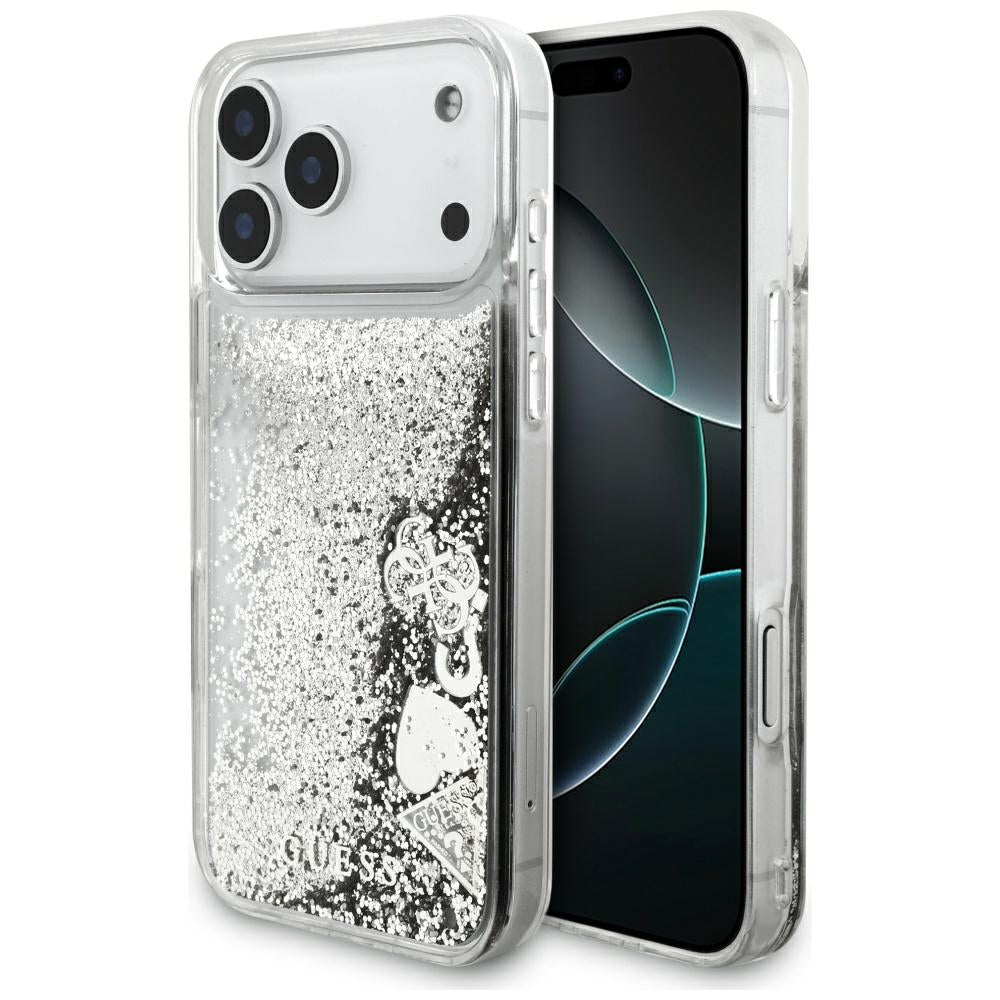 Deksel for Apple iPhone 17 Pro Max, Guess, Liquid Glitter Charms, Sølvfarget