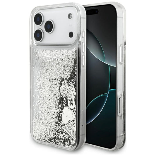 Deksel for Apple iPhone 17 Pro Max, Guess, Liquid Glitter Charms, Sølvfarget
