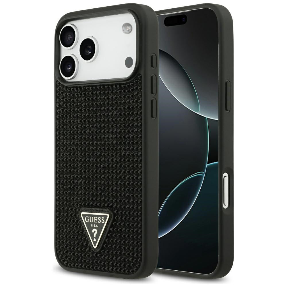 Deksel for Apple iPhone 17 Pro Max, Guess, Rhinestone Triangle Logo, Svart