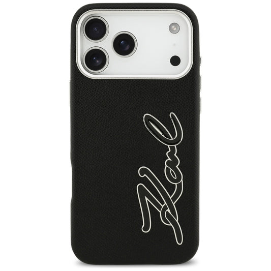 Deksel for Apple iPhone 17 Pro Max, Karl Lagerfeld, FW Grained Signature Logo, Svart