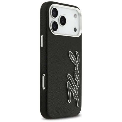 Deksel for Apple iPhone 17 Pro Max, Karl Lagerfeld, FW Grained Signature Logo, Svart