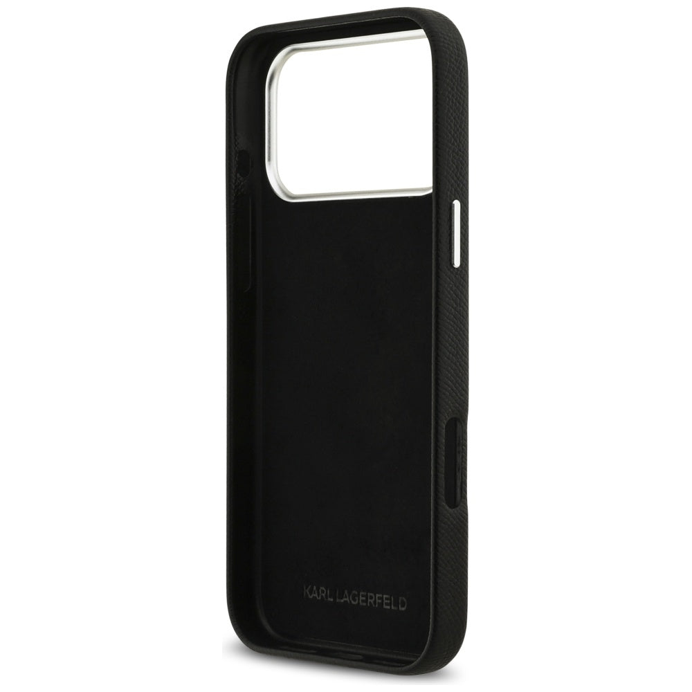 Deksel for Apple iPhone 17 Pro Max, Karl Lagerfeld, FW Grained Signature Logo, Svart