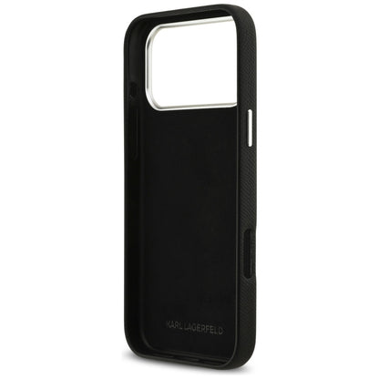 Deksel for Apple iPhone 17 Pro Max, Karl Lagerfeld, FW Grained Signature Logo, Svart