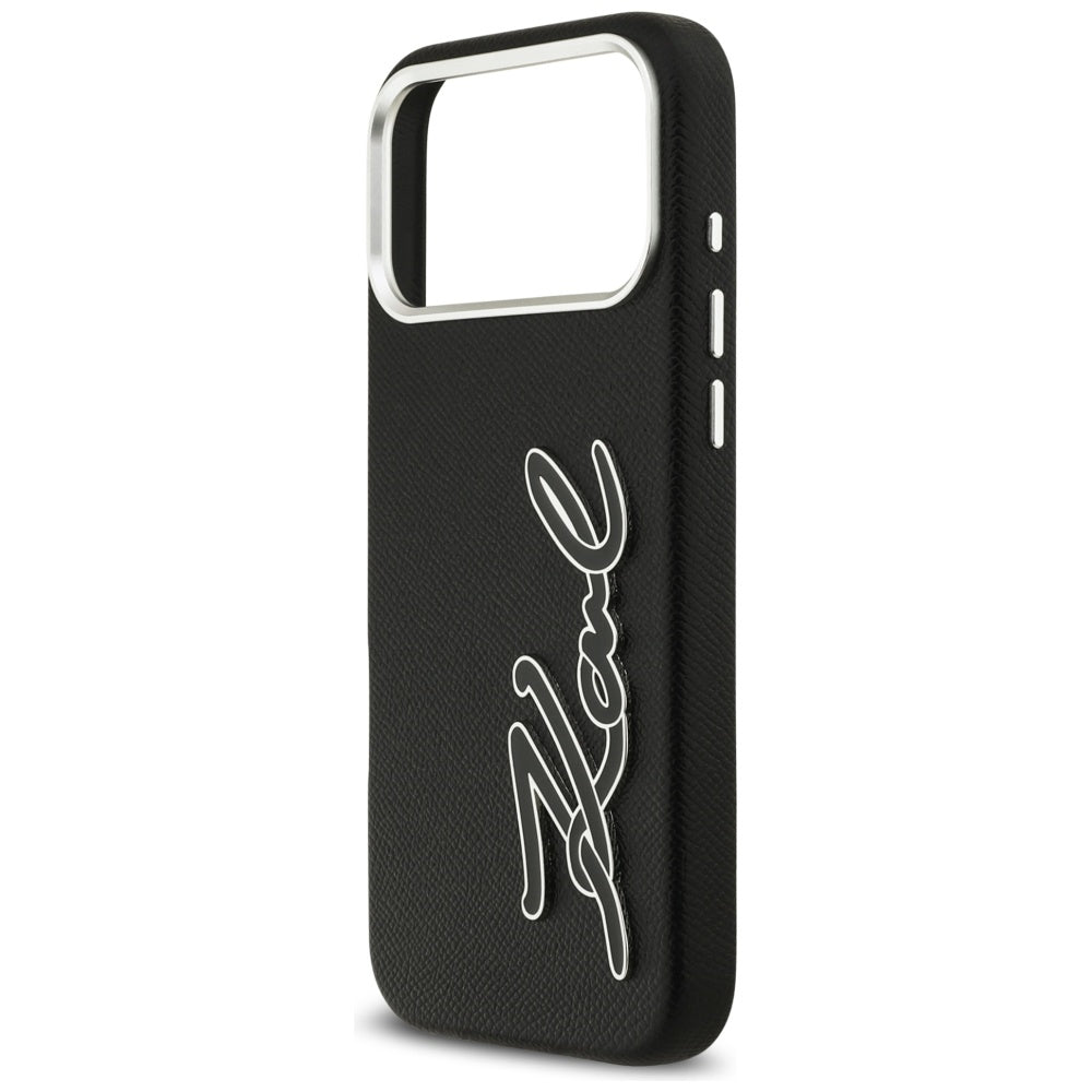 Deksel for Apple iPhone 17 Pro Max, Karl Lagerfeld, FW Grained Signature Logo, Svart