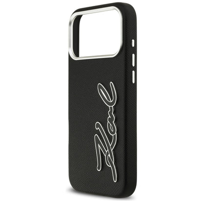 Deksel for Apple iPhone 17 Pro Max, Karl Lagerfeld, FW Grained Signature Logo, Svart