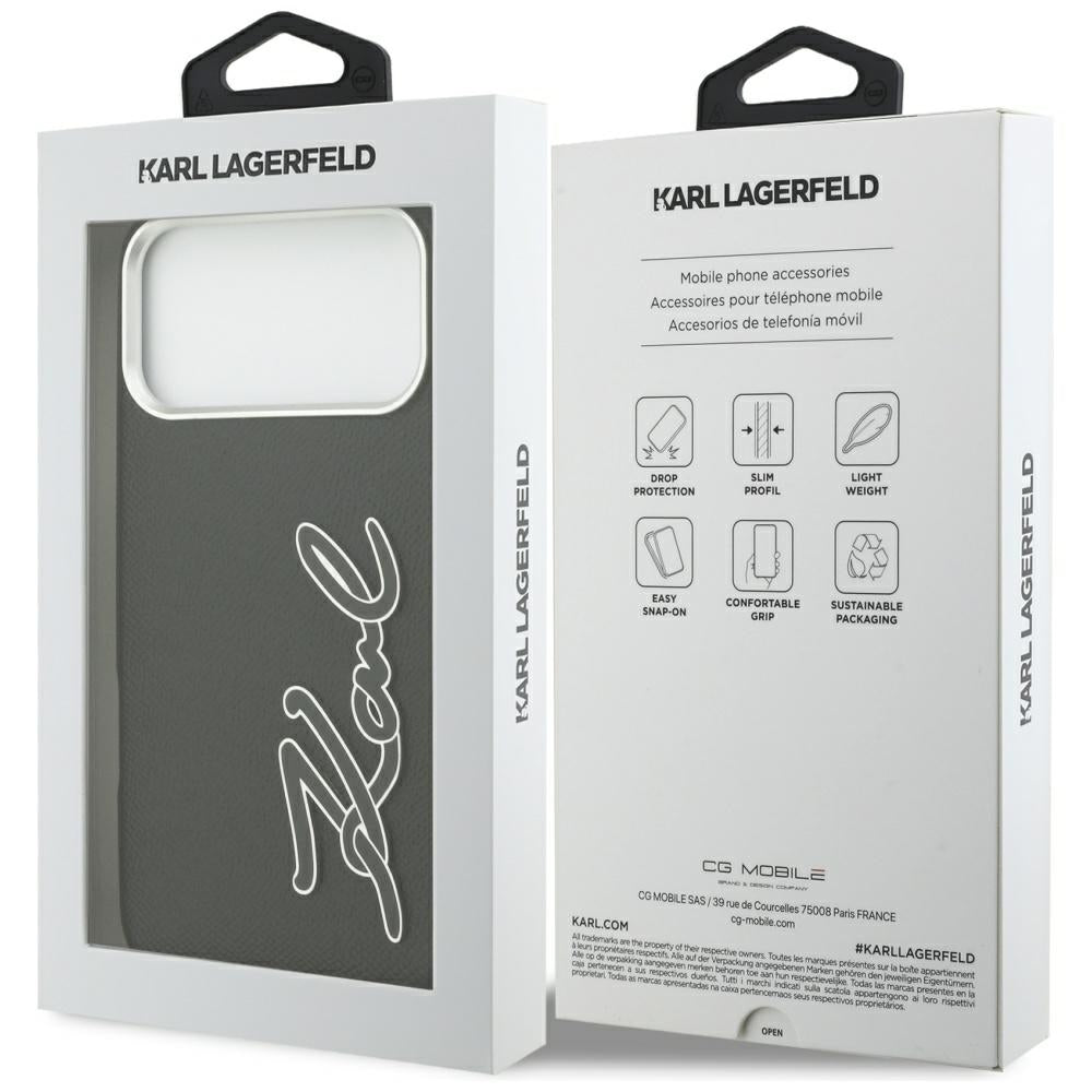 Deksel for Apple iPhone 17 Pro Max, Karl Lagerfeld, FW Grained Signature Logo, Svart