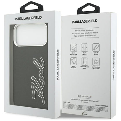 Deksel for Apple iPhone 17 Pro Max, Karl Lagerfeld, FW Grained Signature Logo, Svart