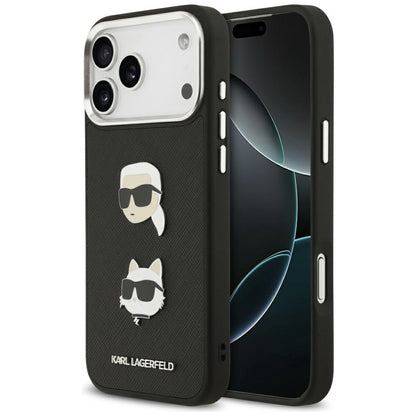Deksel for Apple iPhone 17 Pro Max, Karl Lagerfeld, Grained Karl & Choupette's Heads Pins and Logo, Svart
