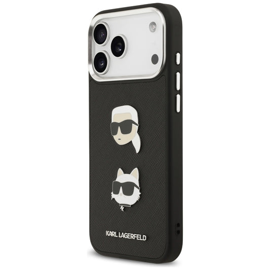 Deksel for Apple iPhone 17 Pro Max, Karl Lagerfeld, Grained Karl & Choupette's Heads Pins and Logo, Svart