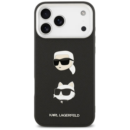 Deksel for Apple iPhone 17 Pro Max, Karl Lagerfeld, Grained Karl & Choupette's Heads Pins and Logo, Svart