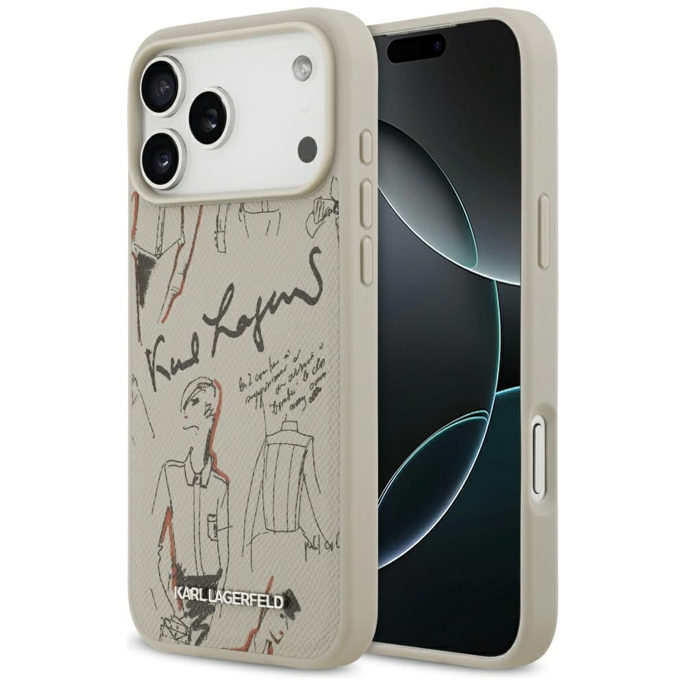 Deksel for Apple iPhone 17 Pro Max, Karl Lagerfeld, Grained Pattern Logo, Grå