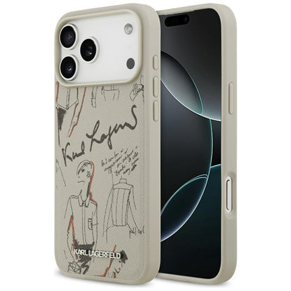 Deksel for Apple iPhone 17 Pro Max, Karl Lagerfeld, Grained Pattern Logo, Grå