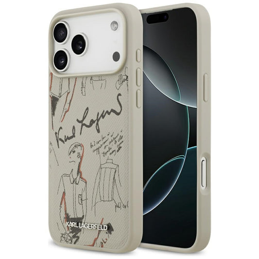 Deksel for Apple iPhone 17 Pro Max, Karl Lagerfeld, Grained Pattern Logo, Grå