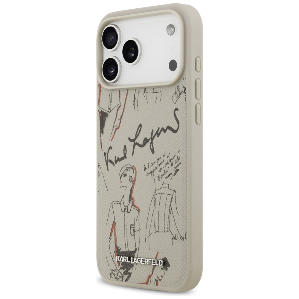 Deksel for Apple iPhone 17 Pro Max, Karl Lagerfeld, Grained Pattern Logo, Grå