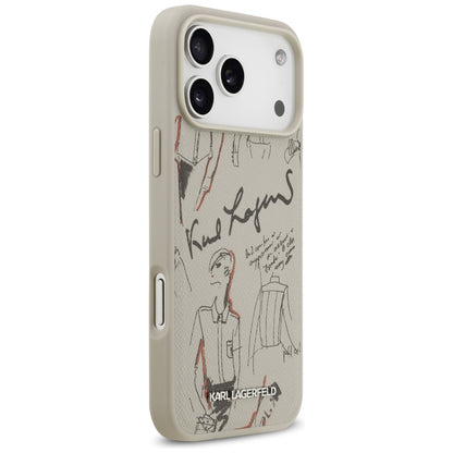 Deksel for Apple iPhone 17 Pro Max, Karl Lagerfeld, Grained Pattern Logo, Grå