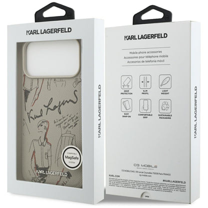 Deksel for Apple iPhone 17 Pro Max, Karl Lagerfeld, Grained Pattern Logo, Grå