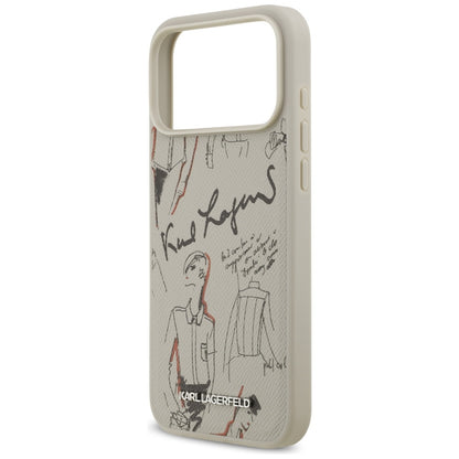 Deksel for Apple iPhone 17 Pro Max, Karl Lagerfeld, Grained Pattern Logo, Grå