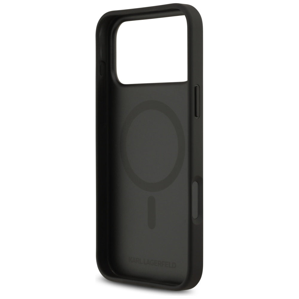 Deksel for Apple iPhone 17 Pro Max, Karl Lagerfeld, Grained Pattern Logo, Svart