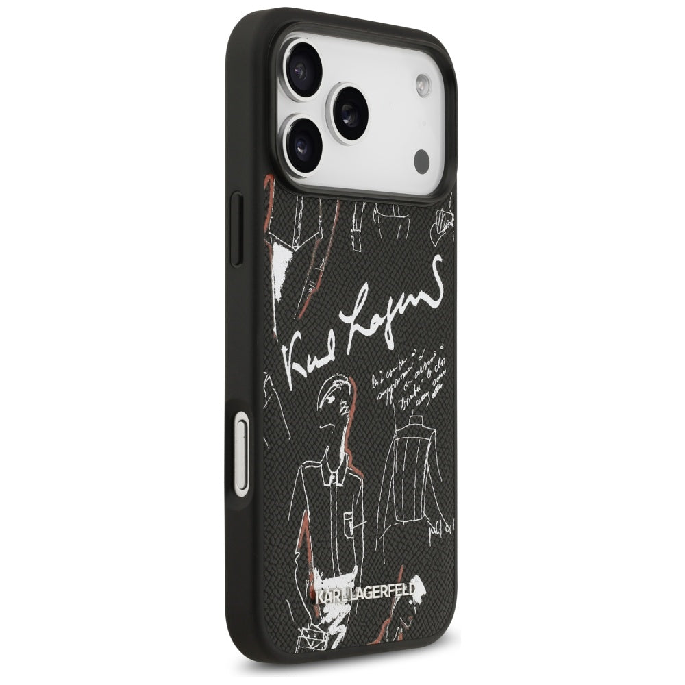 Deksel for Apple iPhone 17 Pro Max, Karl Lagerfeld, Grained Pattern Logo, Svart