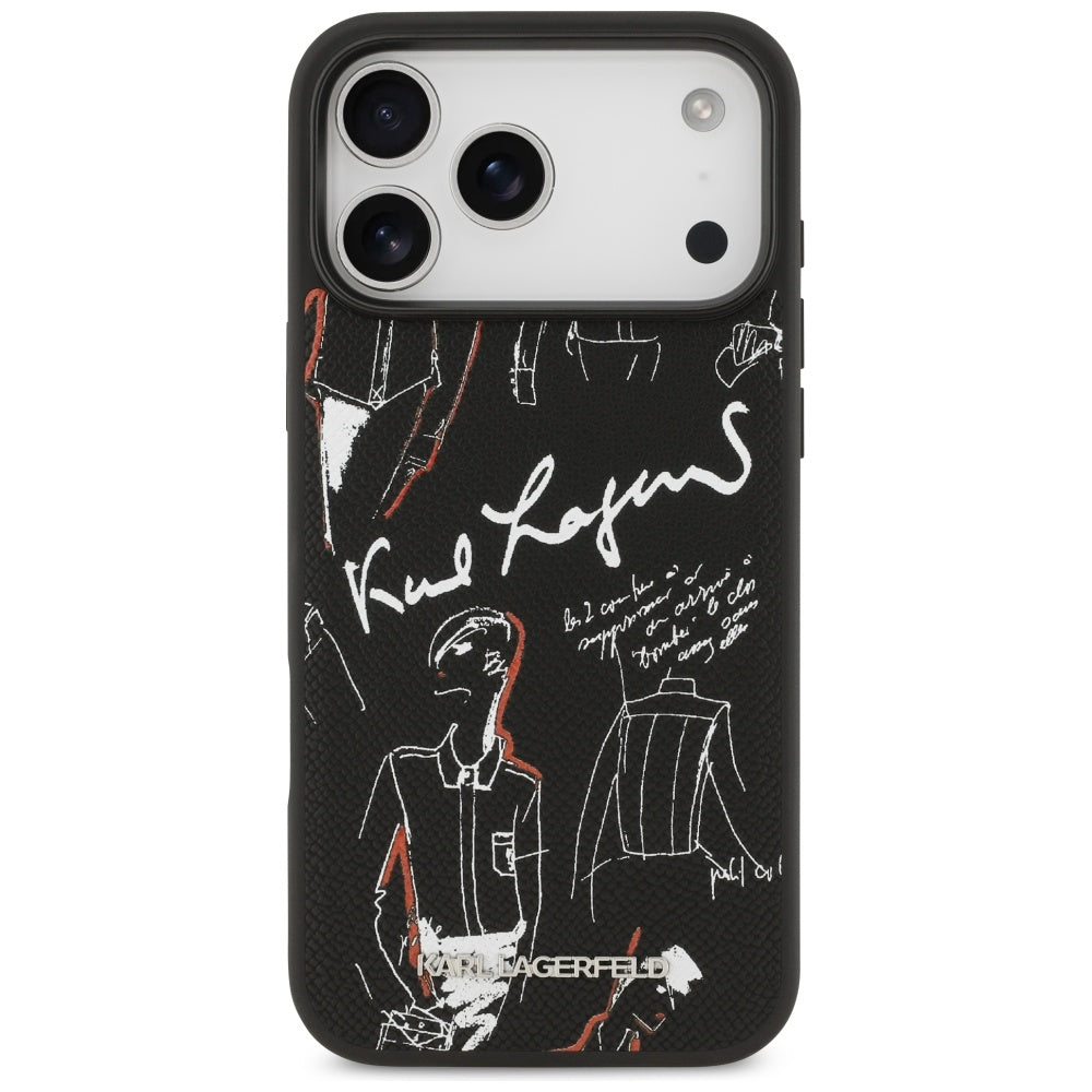 Deksel for Apple iPhone 17 Pro Max, Karl Lagerfeld, Grained Pattern Logo, Svart