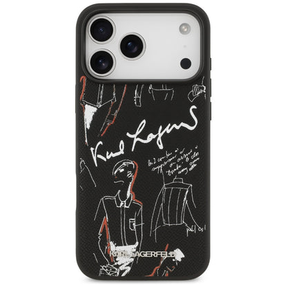 Deksel for Apple iPhone 17 Pro Max, Karl Lagerfeld, Grained Pattern Logo, Svart