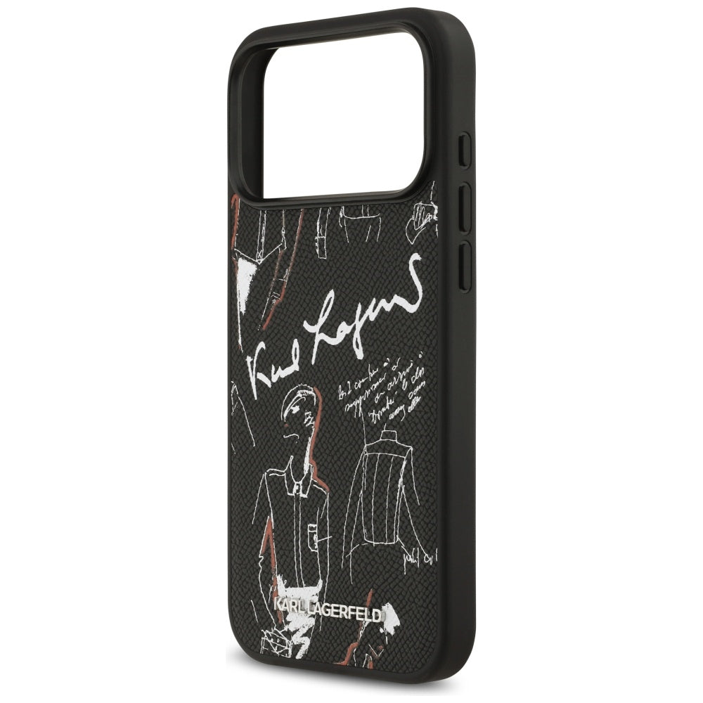 Deksel for Apple iPhone 17 Pro Max, Karl Lagerfeld, Grained Pattern Logo, Svart