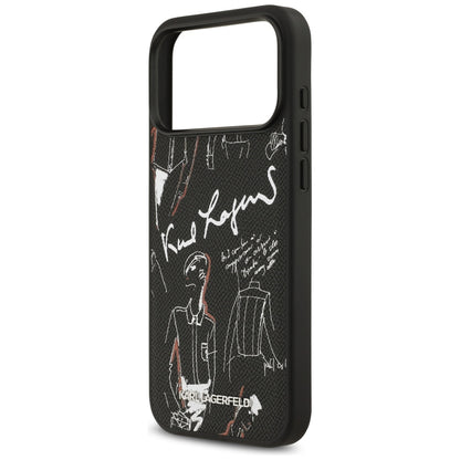 Deksel for Apple iPhone 17 Pro Max, Karl Lagerfeld, Grained Pattern Logo, Svart