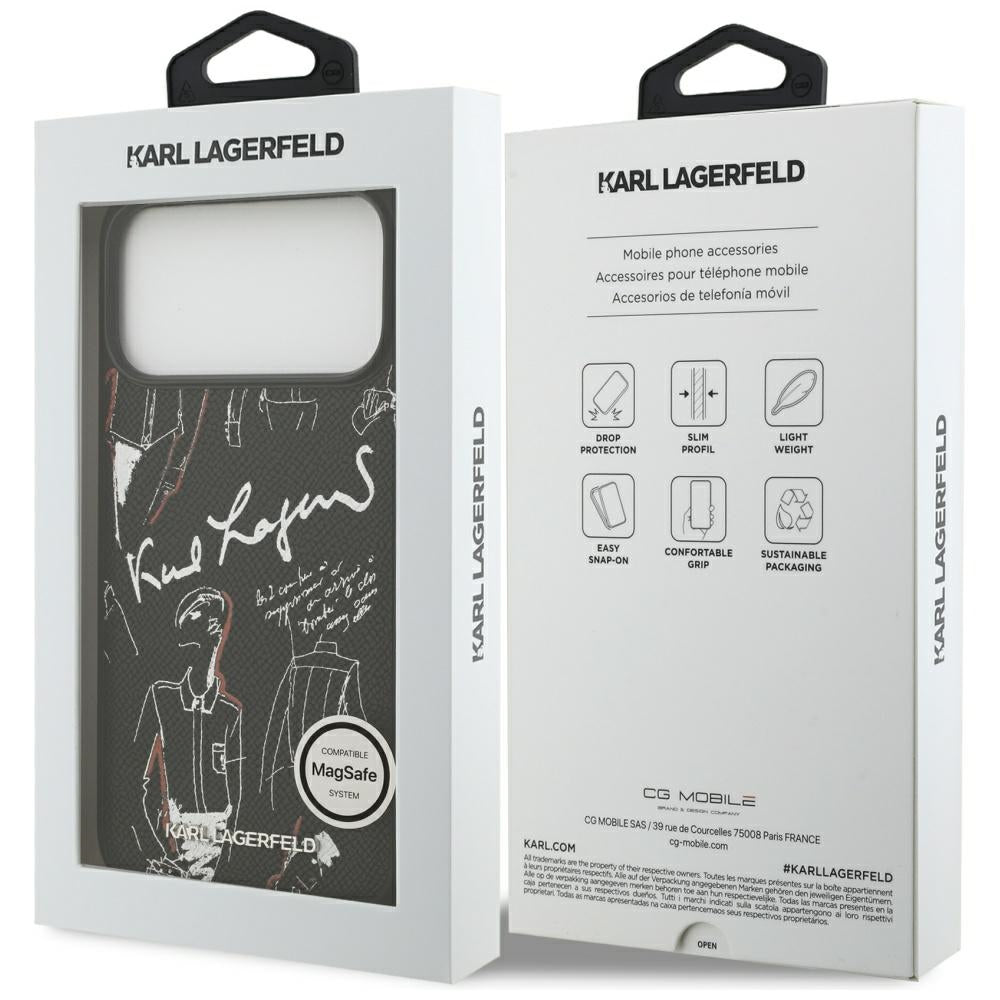 Deksel for Apple iPhone 17 Pro Max, Karl Lagerfeld, Grained Pattern Logo, Svart