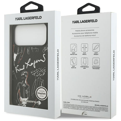 Deksel for Apple iPhone 17 Pro Max, Karl Lagerfeld, Grained Pattern Logo, Svart