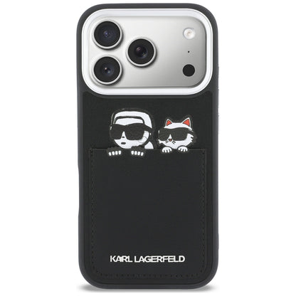 Deksel for Apple iPhone 17 Pro Max, Karl Lagerfeld, Karl & Choupette Print with Pocket, Svart