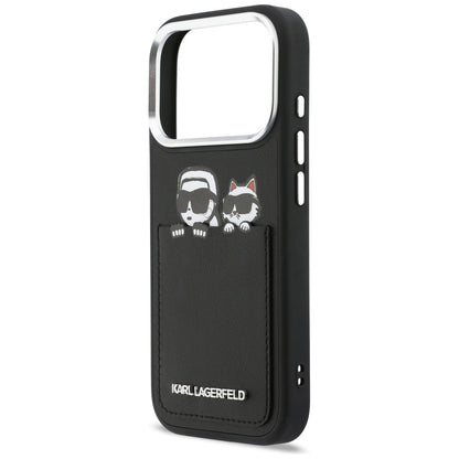Deksel for Apple iPhone 17 Pro Max, Karl Lagerfeld, Karl & Choupette Print with Pocket, Svart