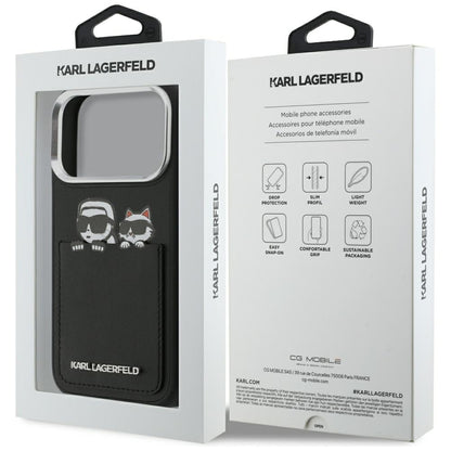 Deksel for Apple iPhone 17 Pro Max, Karl Lagerfeld, Karl & Choupette Print with Pocket, Svart