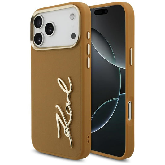 Deksel for Apple iPhone 17 Pro Max, Karl Lagerfeld, Script Logo, Brun