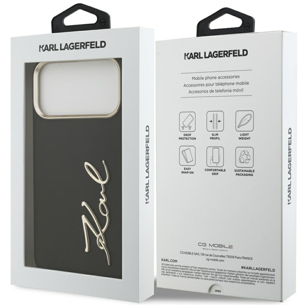 Deksel for Apple iPhone 17 Pro Max, Karl Lagerfeld, Script Logo, Svart