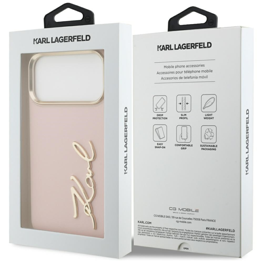 Deksel for Apple iPhone 17 Pro Max, Karl Lagerfeld, Script Logo, Rosa