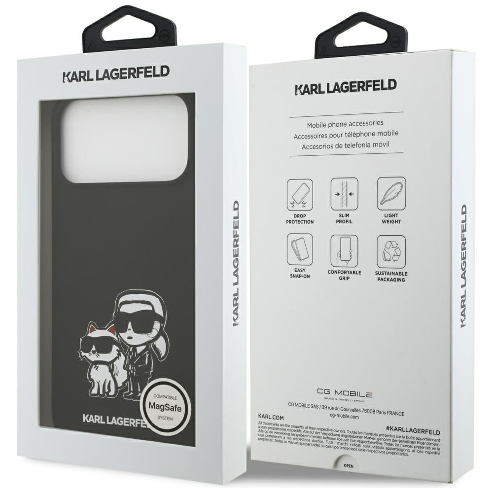 Deksel for Apple iPhone 17 Pro Max, Karl Lagerfeld, Sketch and Logo Karl & Choupette, Svart
