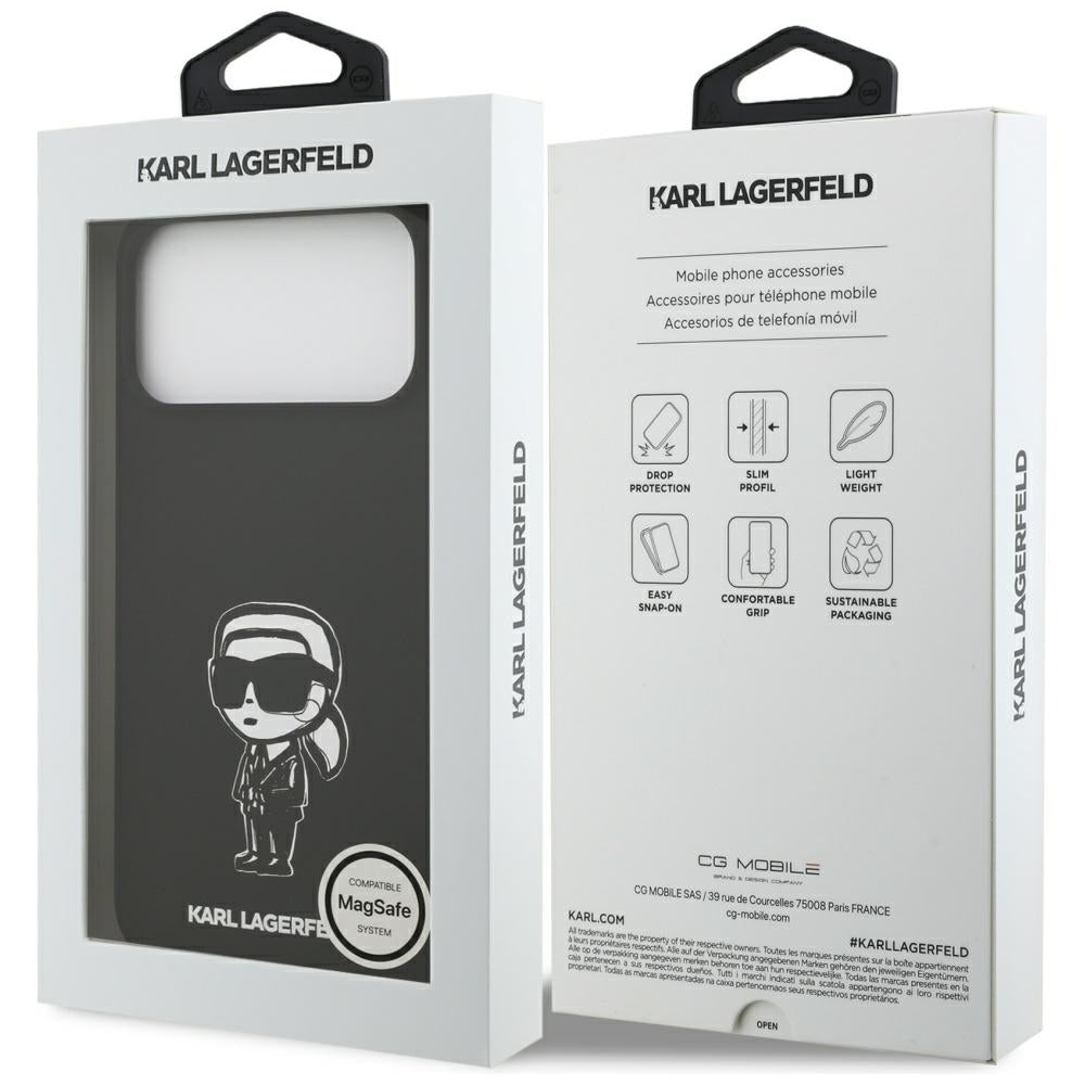Deksel for Apple iPhone 17 Pro Max, Karl Lagerfeld, Sketch and Logo Karl, Svart