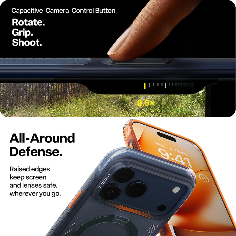 Deksel for Apple iPhone 17 Pro Max, Torras, Ostand Spin Air, Blå