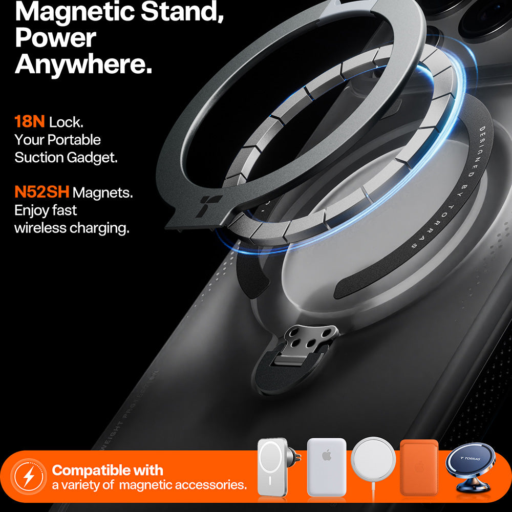 Deksel for Apple iPhone 17 Pro Max, Torras, Ostand Spin Air, Grå