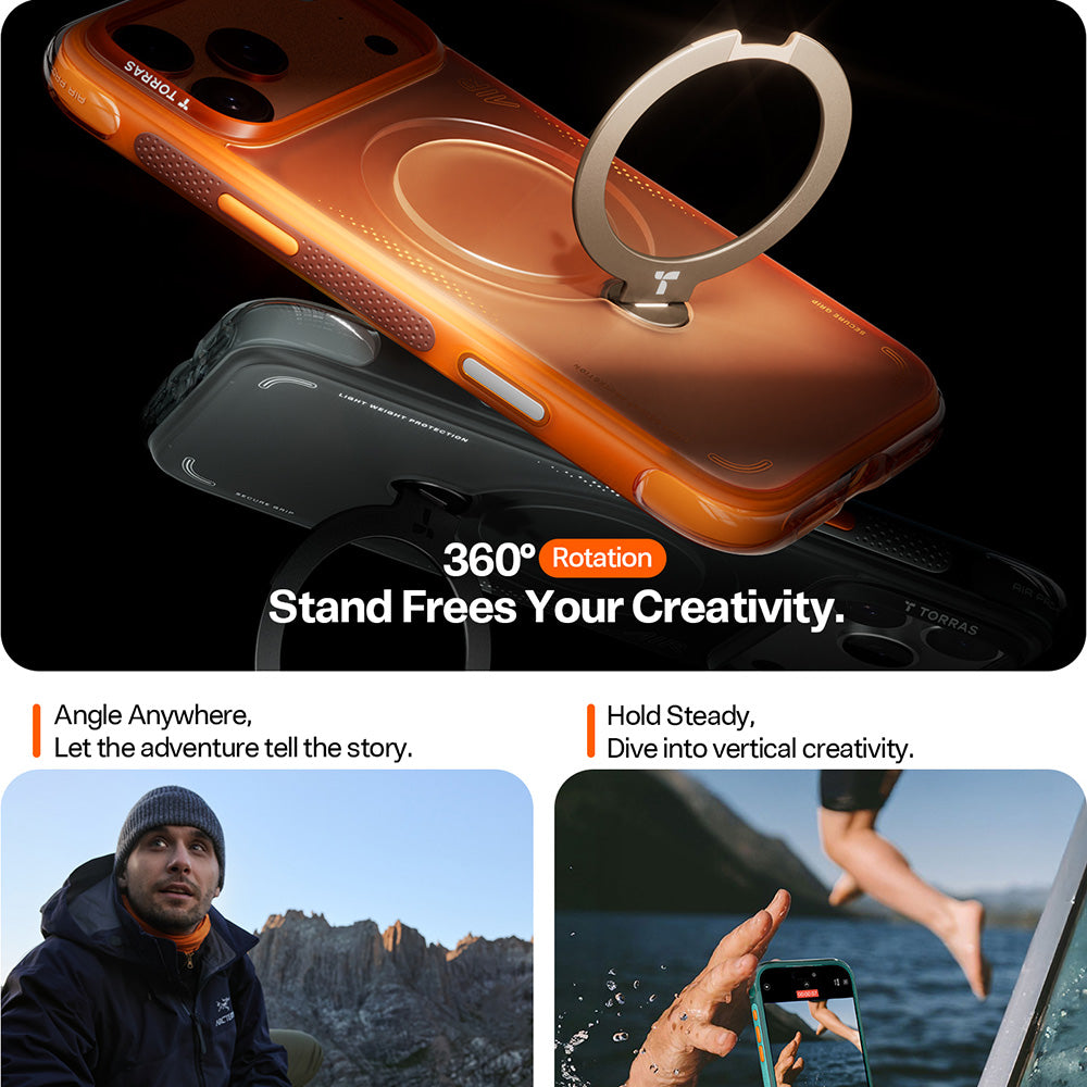 Deksel for Apple iPhone 17 Pro Max, Torras, Ostand Spin Air, Grå